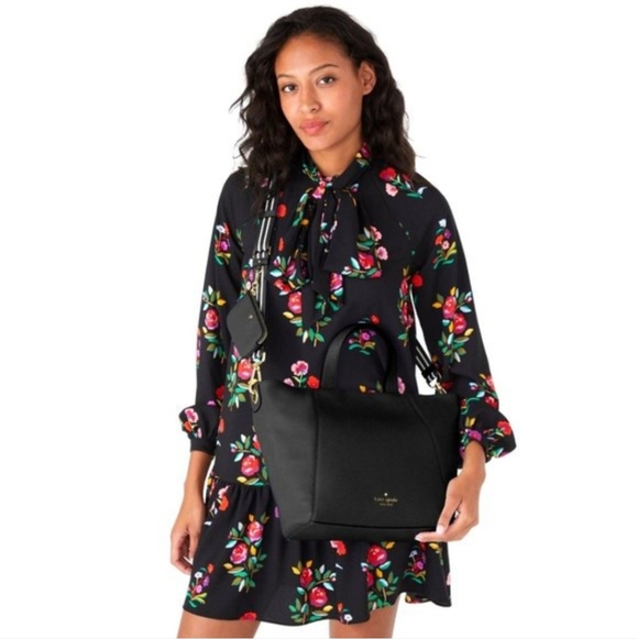 kate spade Black Leather Tote with Striped Detachable Strap - Picture 7 of 7